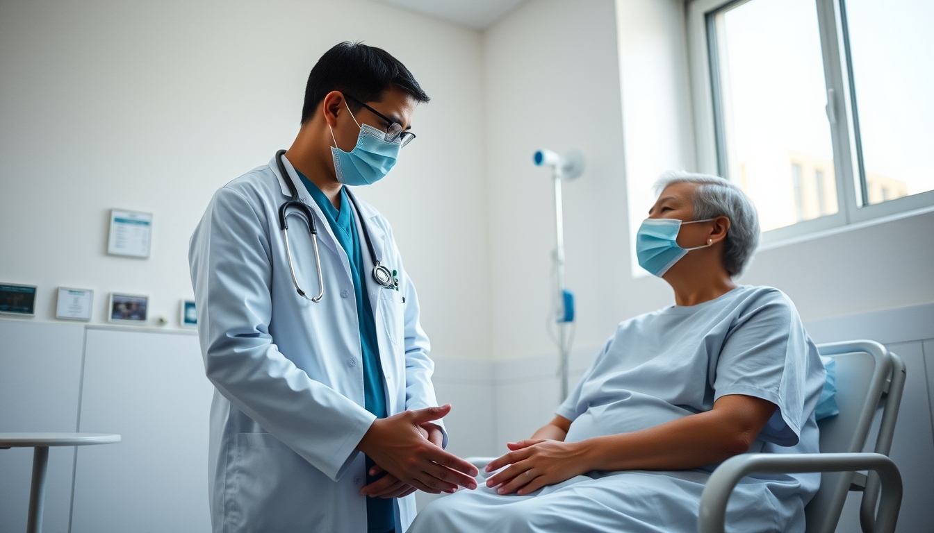 doctor and patient in social security medical exam room in editorial style