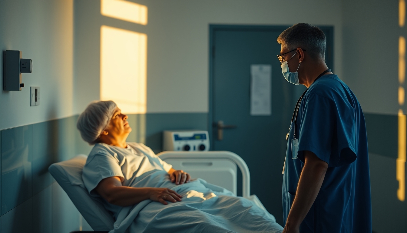 doctor and patient in social security medical exam room in editorial style