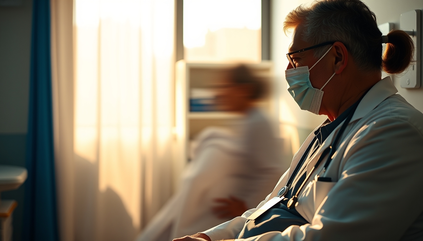 doctor and patient in social security medical exam room in editorial style