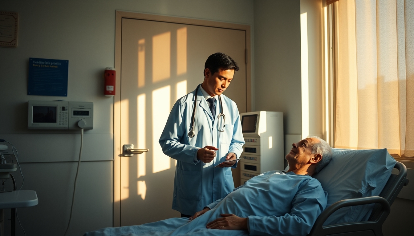 doctor and patient in social security medical exam room in editorial style