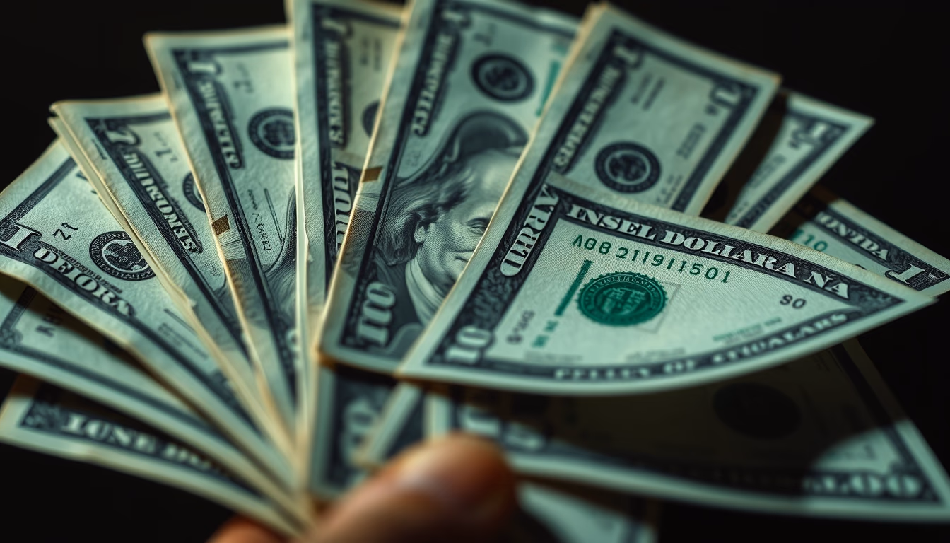 Dollar bills fanned out artistically em estilo editorial