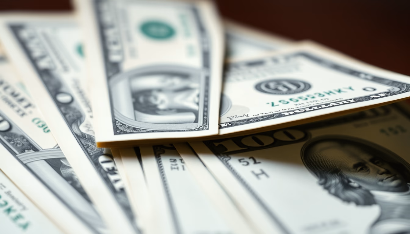 Dollar bills fanned out artistically em estilo editorial