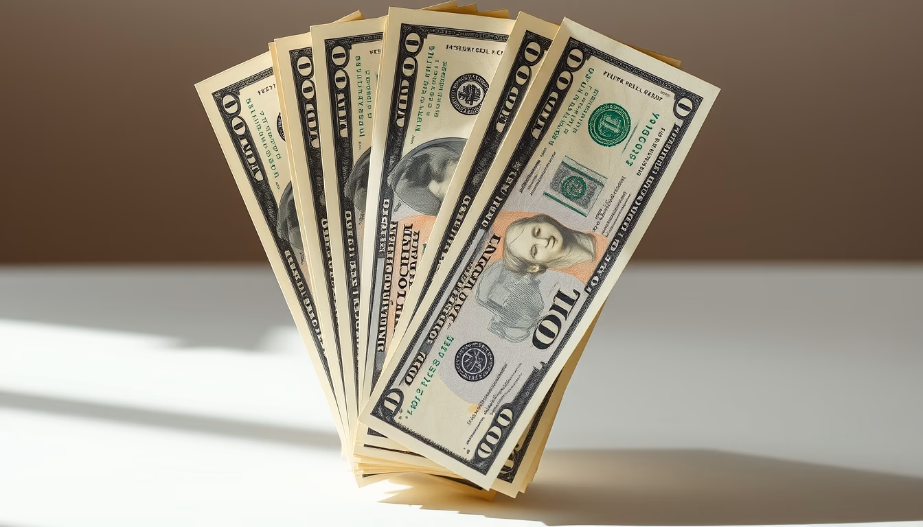 Dollar bills fanned out artistically em estilo editorial