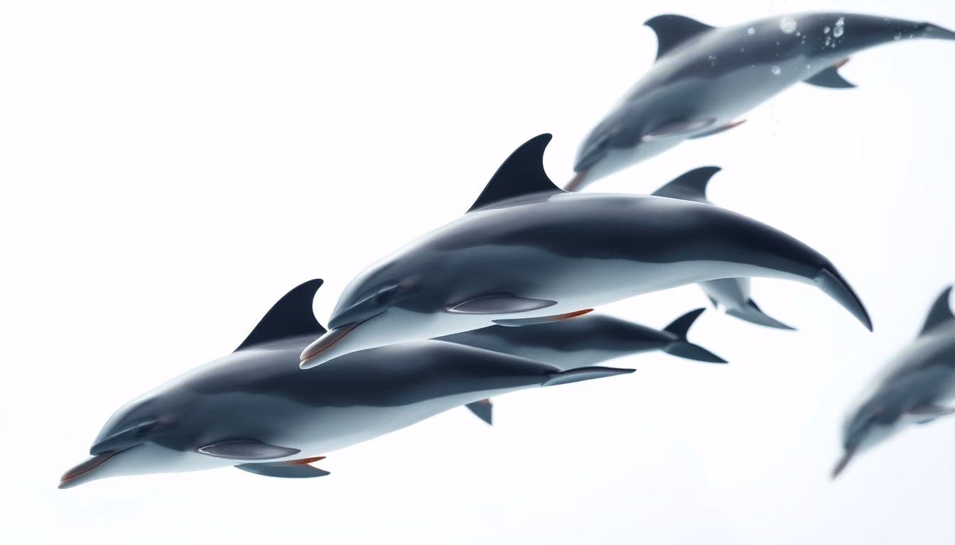 dolphin pod swimming in editorial style