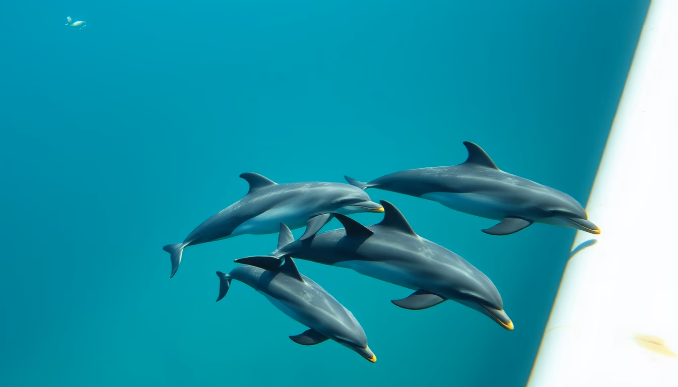 dolphin pod swimming in editorial style
