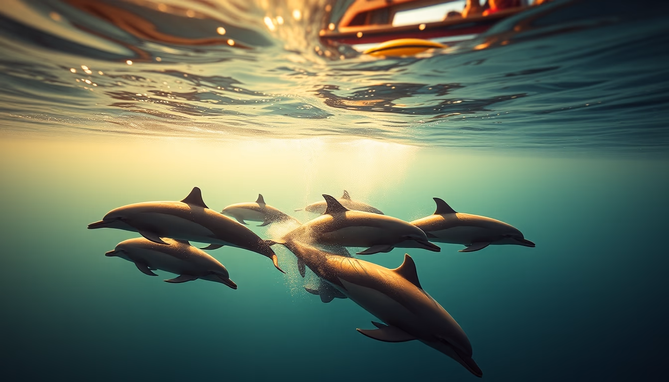 dolphin pod swimming in editorial style