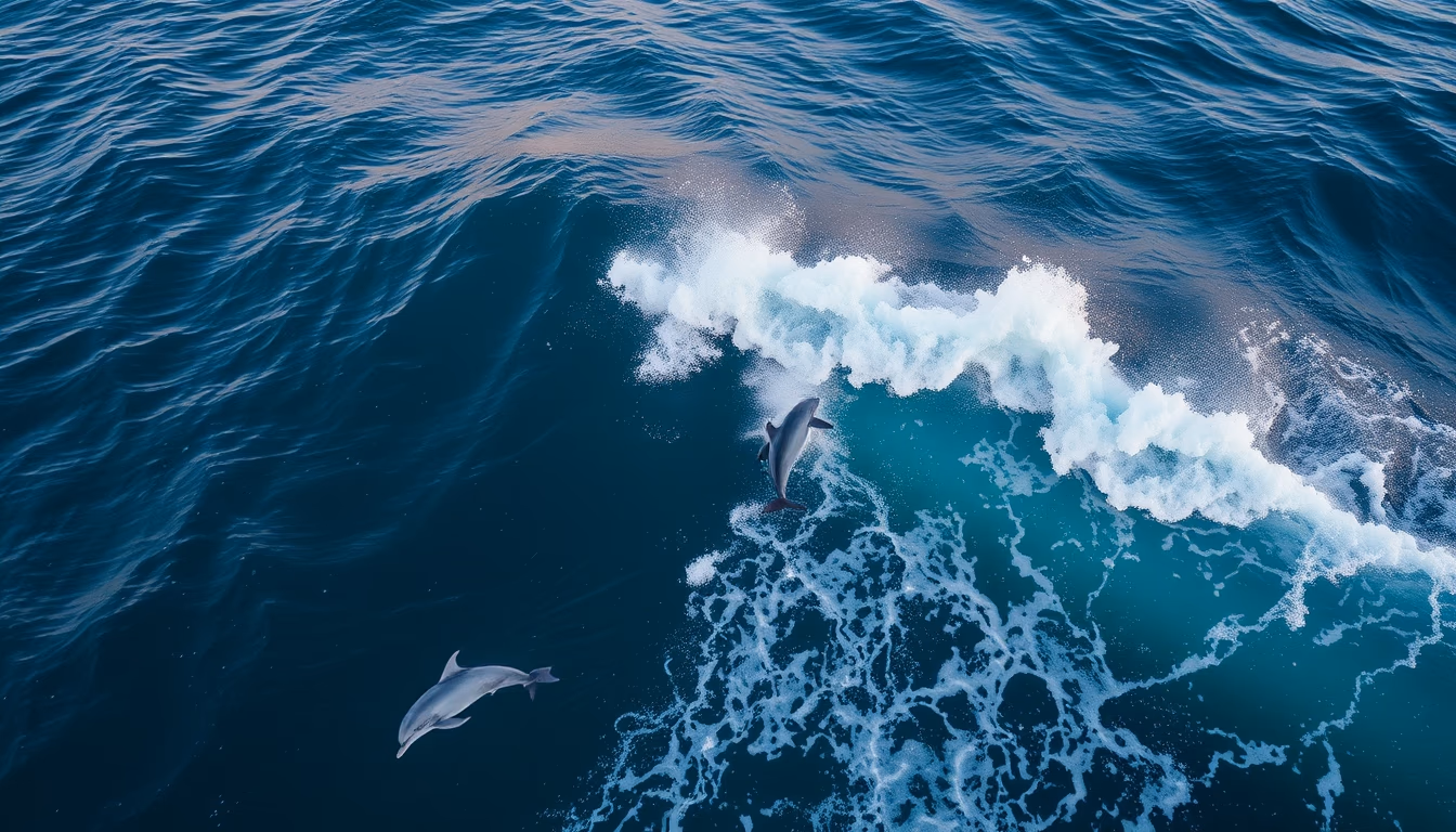 dolphins jumping wave in editorial style
