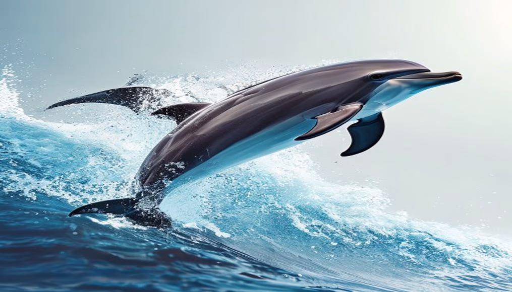 Dolphins jumping wave em estilo editorial