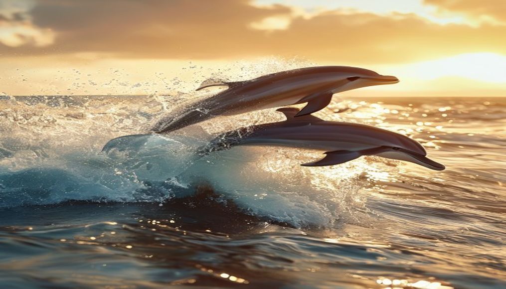 Dolphins jumping wave em estilo editorial