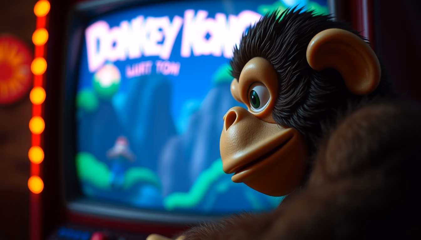 donkey kong screen retro in editorial style