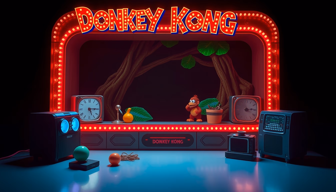 donkey kong screen retro in editorial style