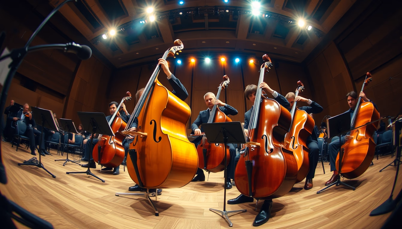 double bass orchestra in editorial style