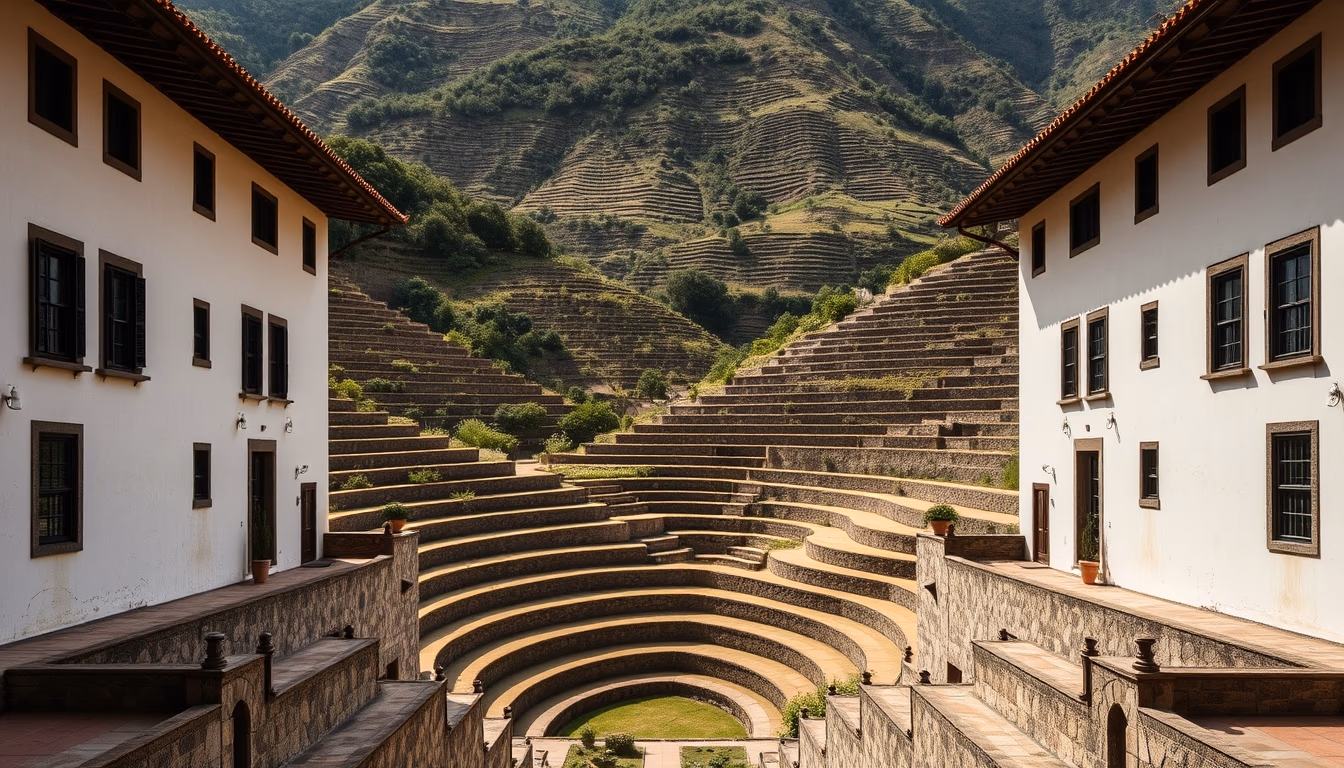 douro valley terraces in editorial style