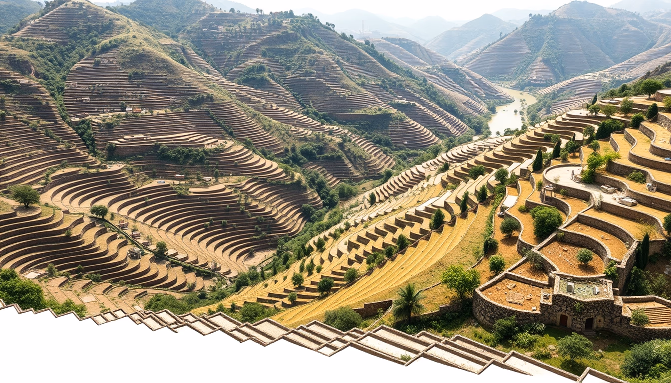 douro valley terraces in editorial style