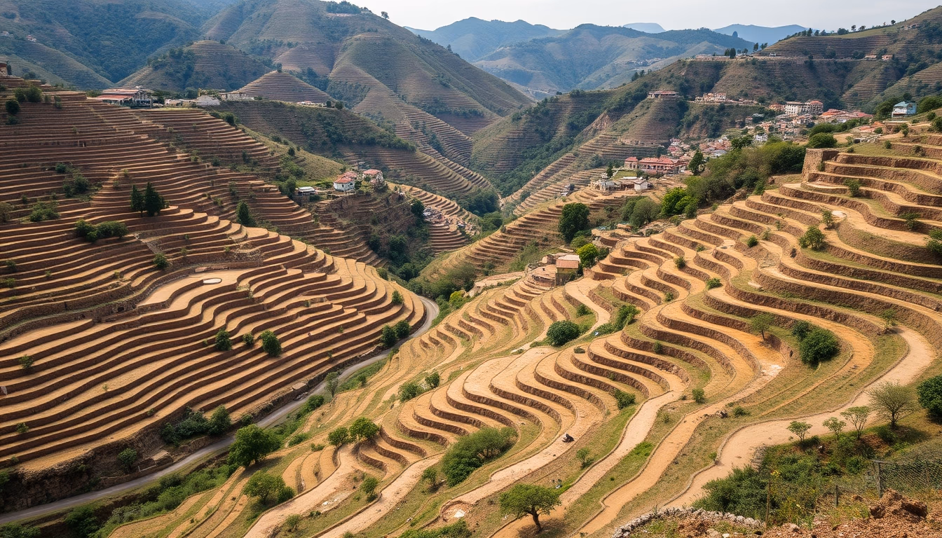 douro valley terraces in editorial style