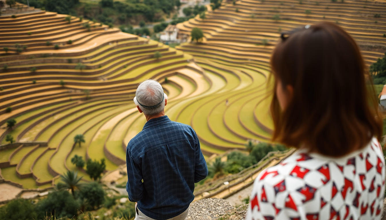 douro valley terraces in editorial style
