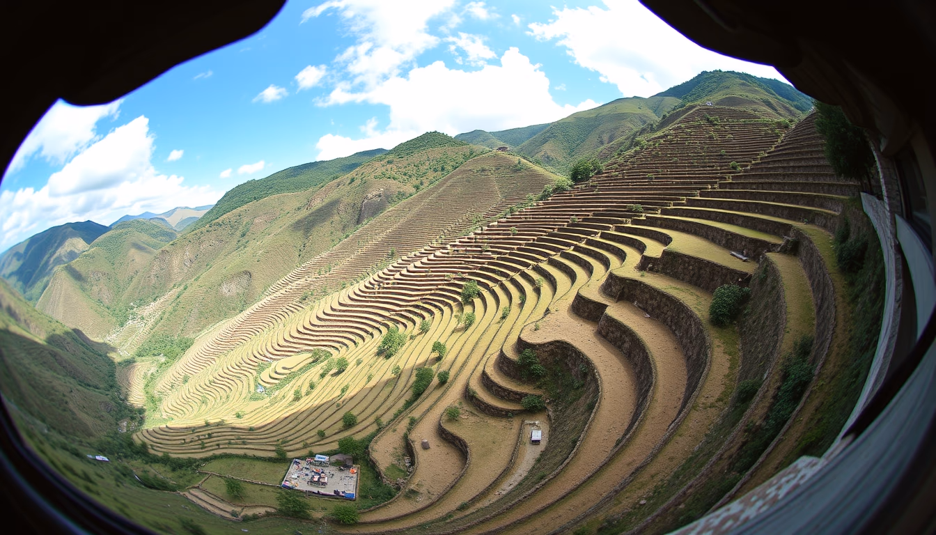 douro valley terraces in editorial style