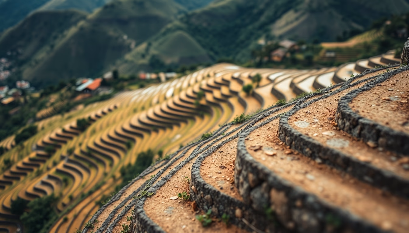 douro valley terraces in editorial style