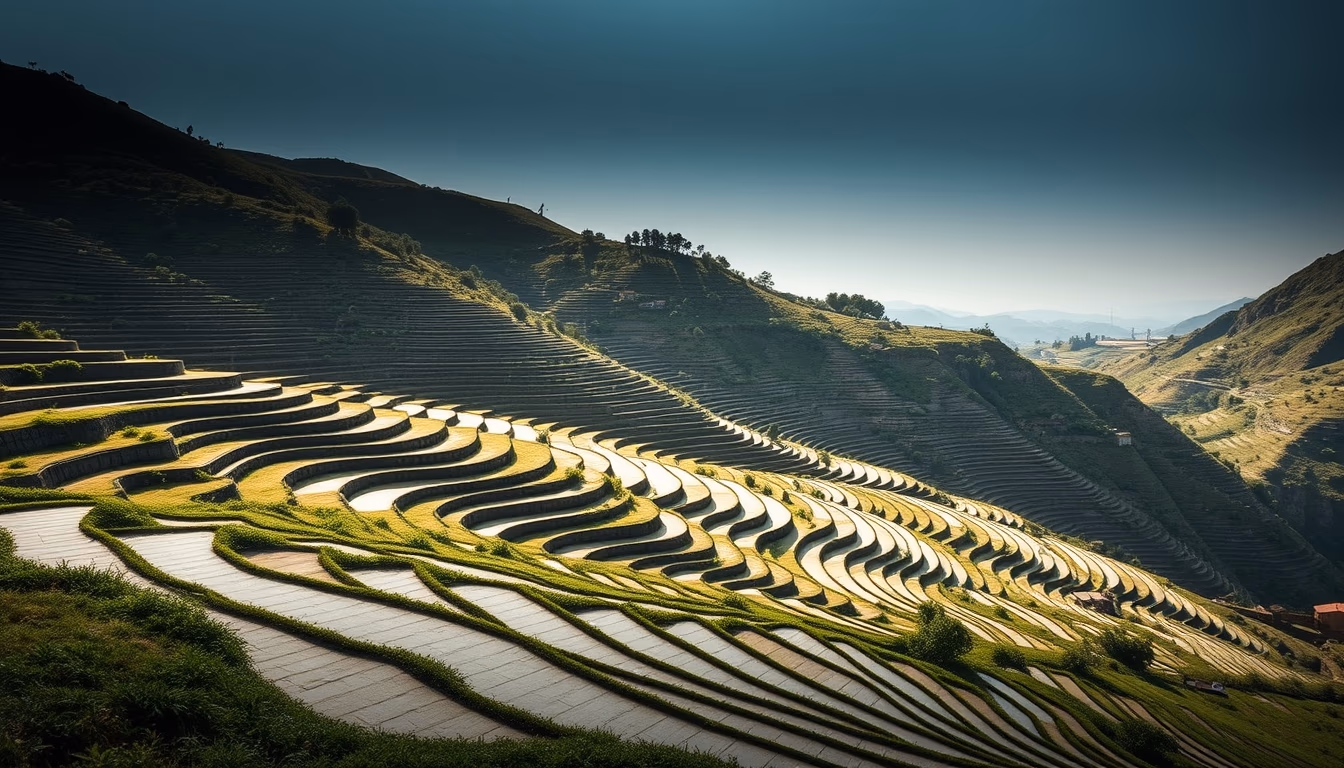 douro valley terraces in editorial style