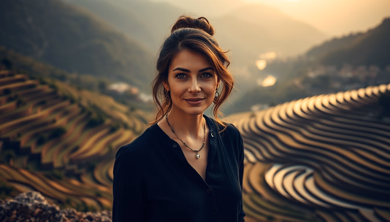 douro valley terraces in editorial style