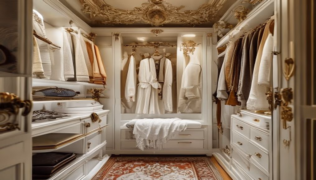 Dressing room walk-in closet white em fotografia editorial de luxo