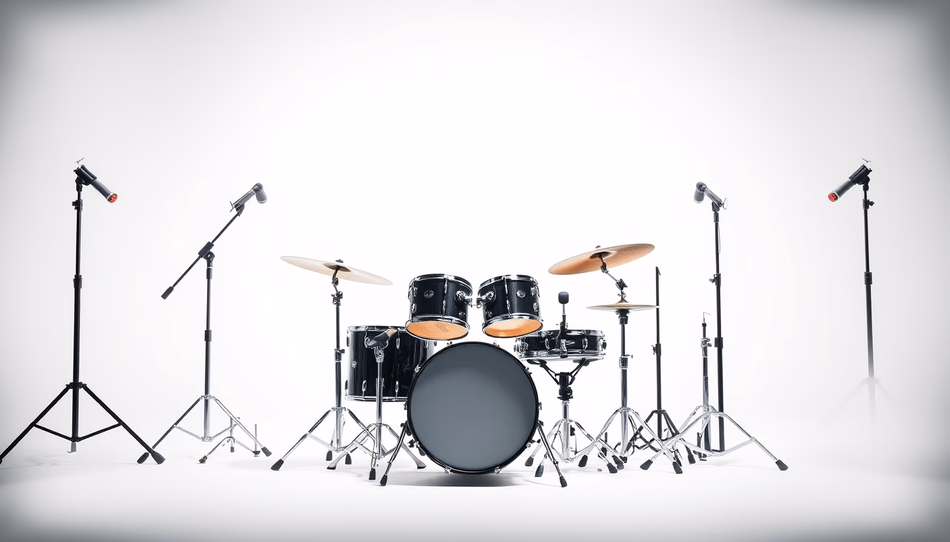 drum kit empty studio in editorial style