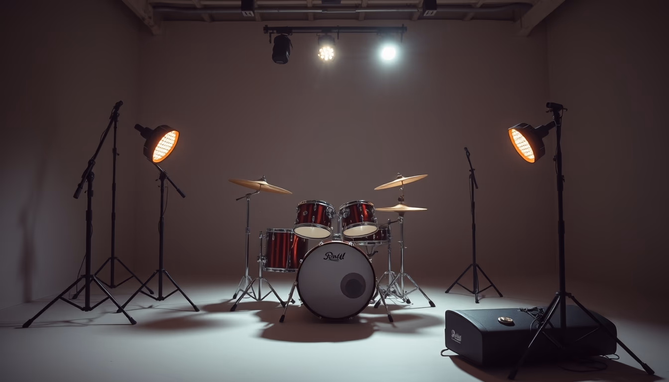 Drum kit empty studio em estilo editorial