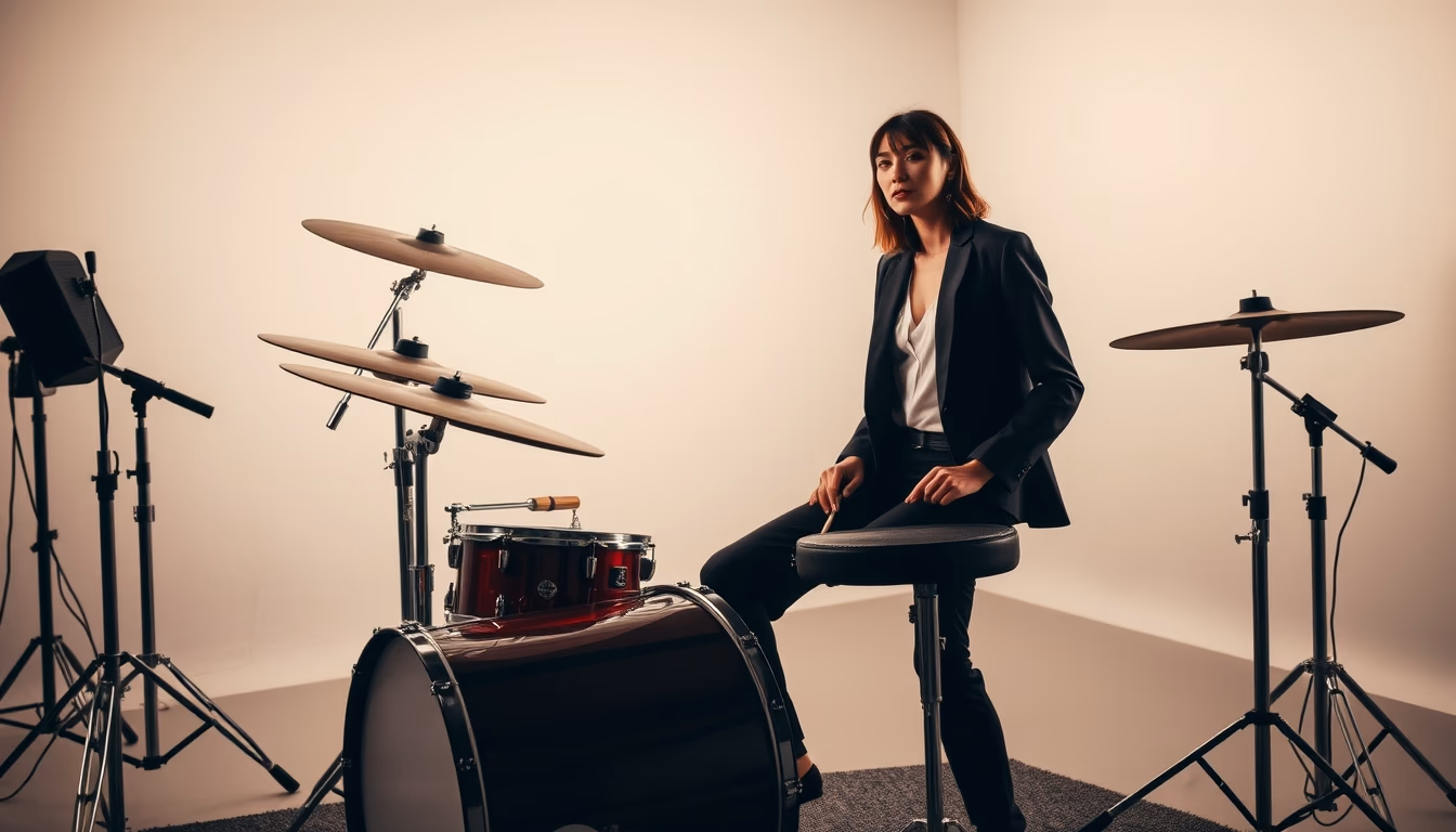 drum kit empty studio in editorial style