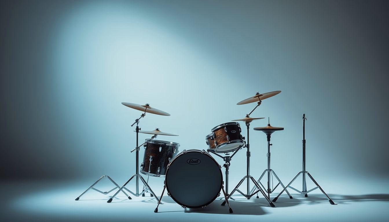 drum kit empty studio in editorial style