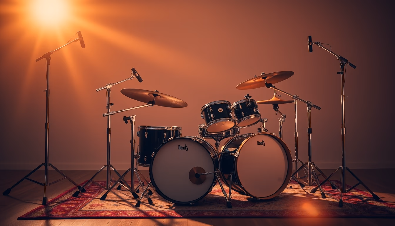 drum kit empty studio in editorial style