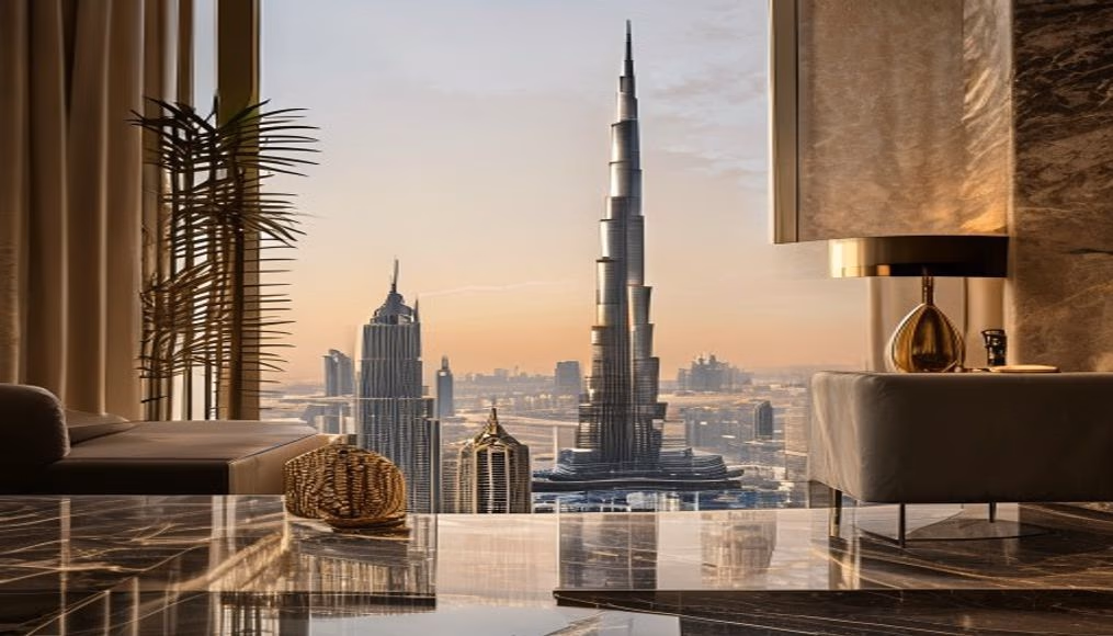 Dubai burj khalifa apartment em fotografia editorial de luxo