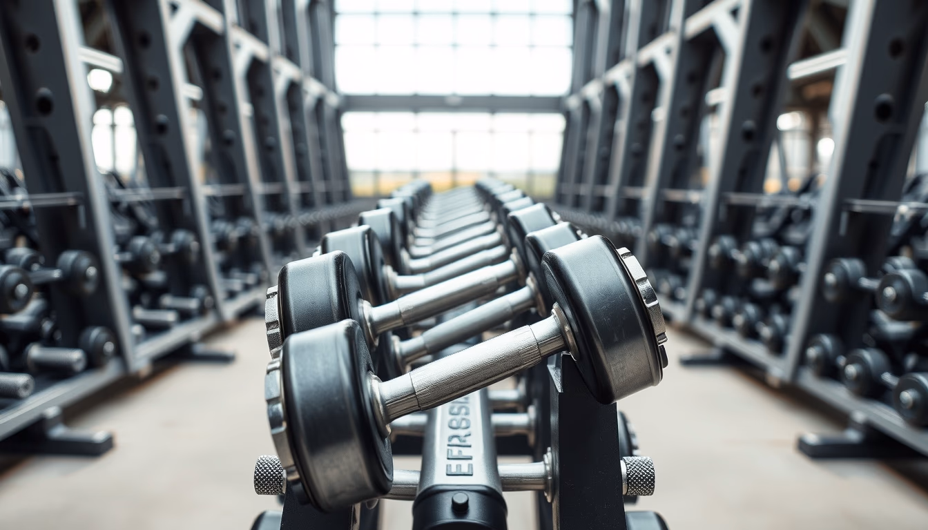 dumbbell rack steel in editorial style