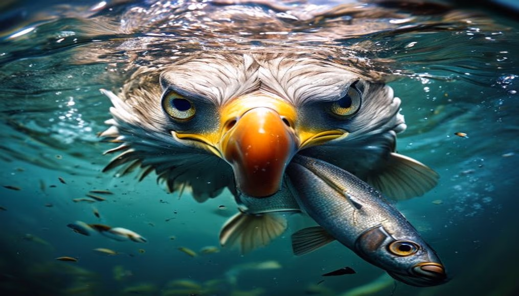 eagle catching fish in editorial style