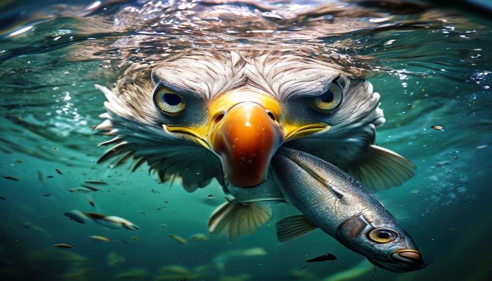 eagle catching fish in editorial style