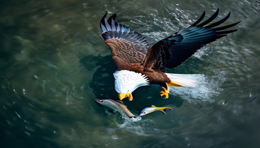 eagle catching fish in editorial style