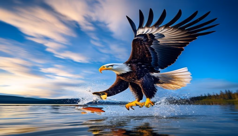 eagle catching fish in editorial style