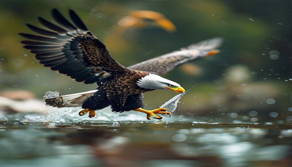 eagle catching fish in editorial style