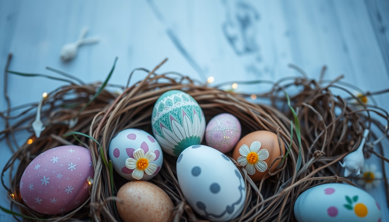 easter eggs decorated in editorial style