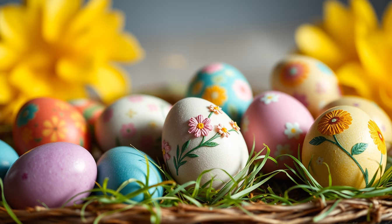 easter eggs decorated in editorial style