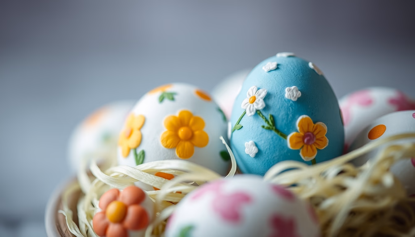 Easter eggs decorated em estilo editorial