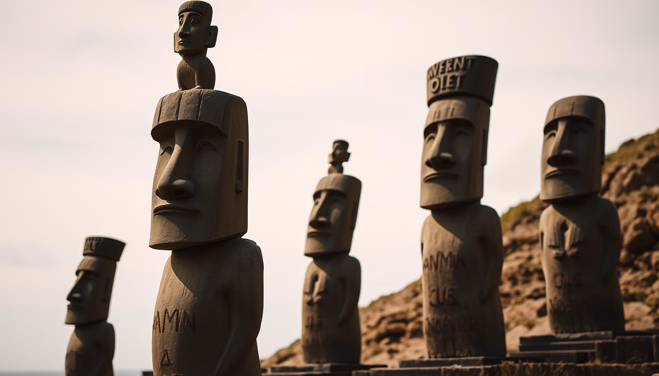 easter island moai statues in editorial style