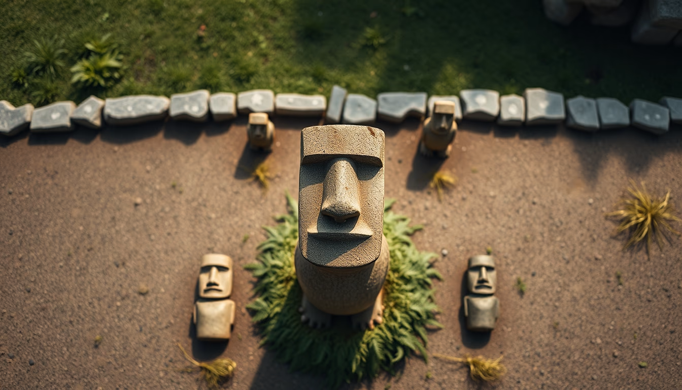 easter island moai statues in editorial style