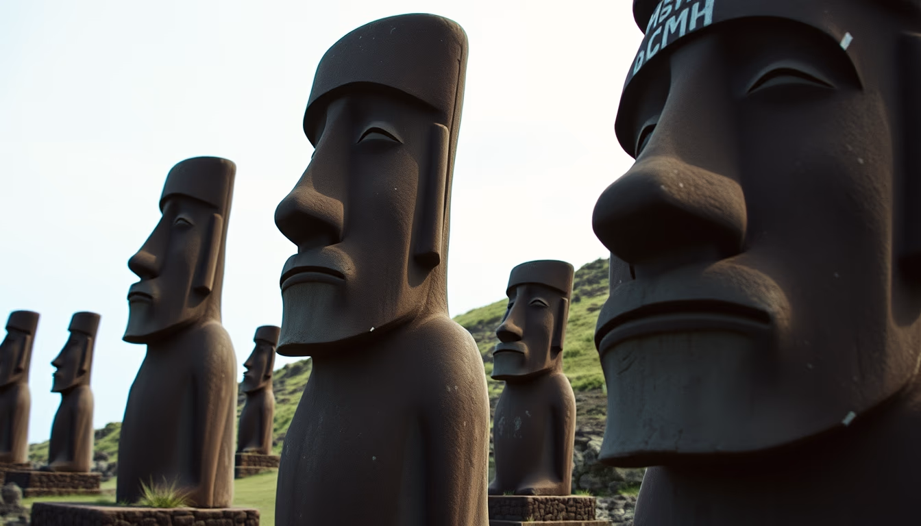 easter island moai statues in editorial style