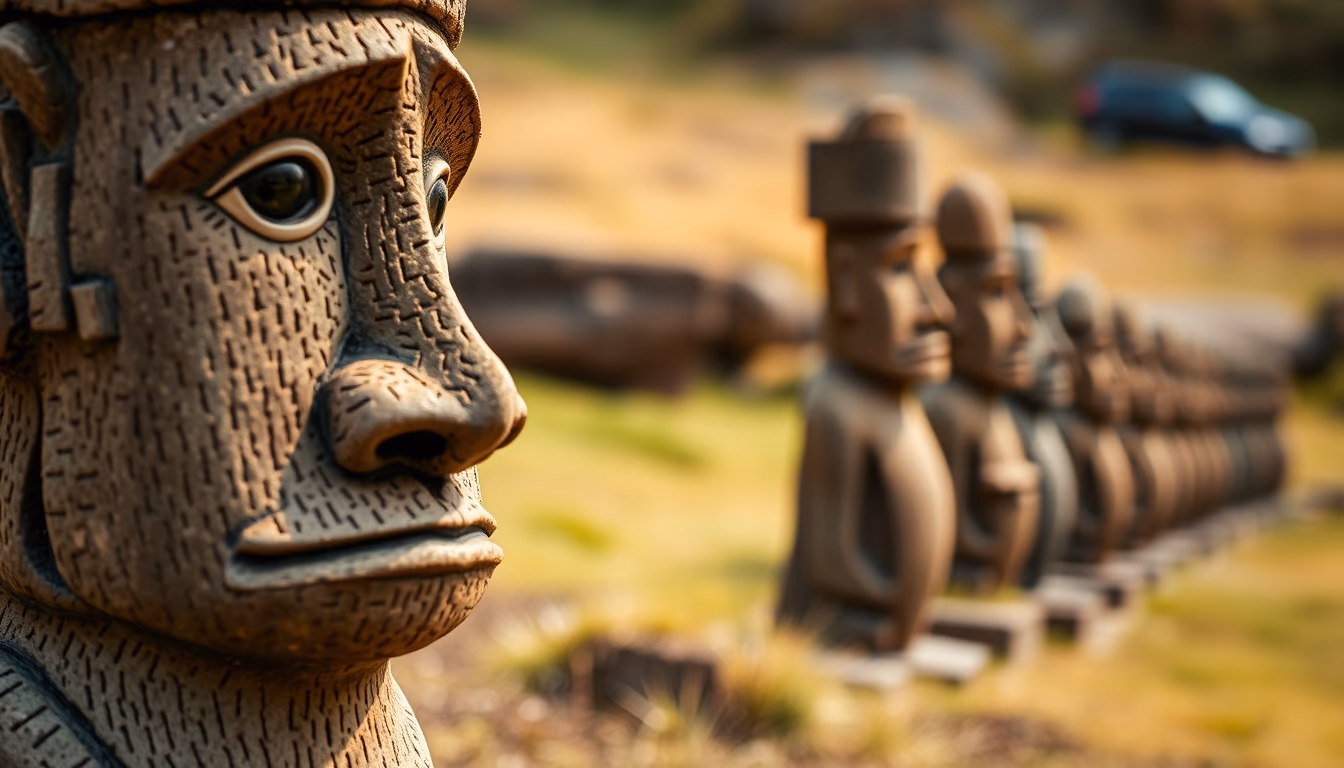 easter island moai statues in editorial style
