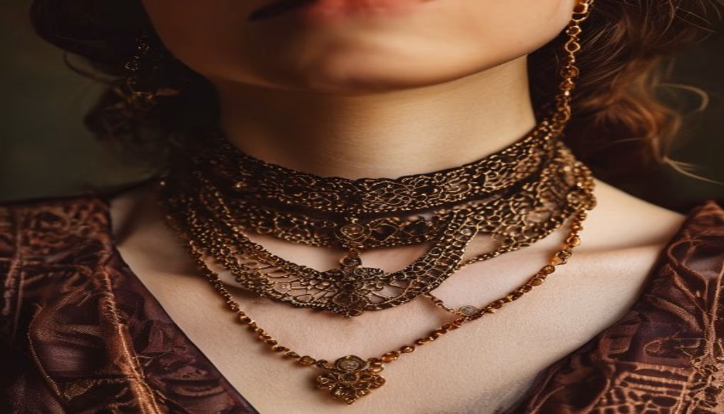 edwardian dog collar necklace lace in luxury editorial photography
