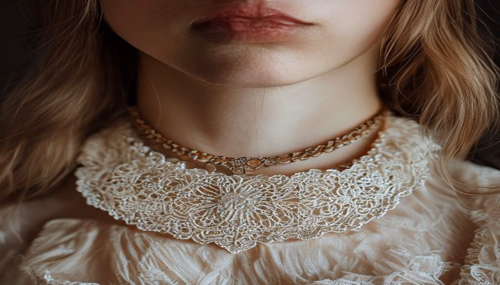 edwardian dog collar necklace lace in luxury editorial photography