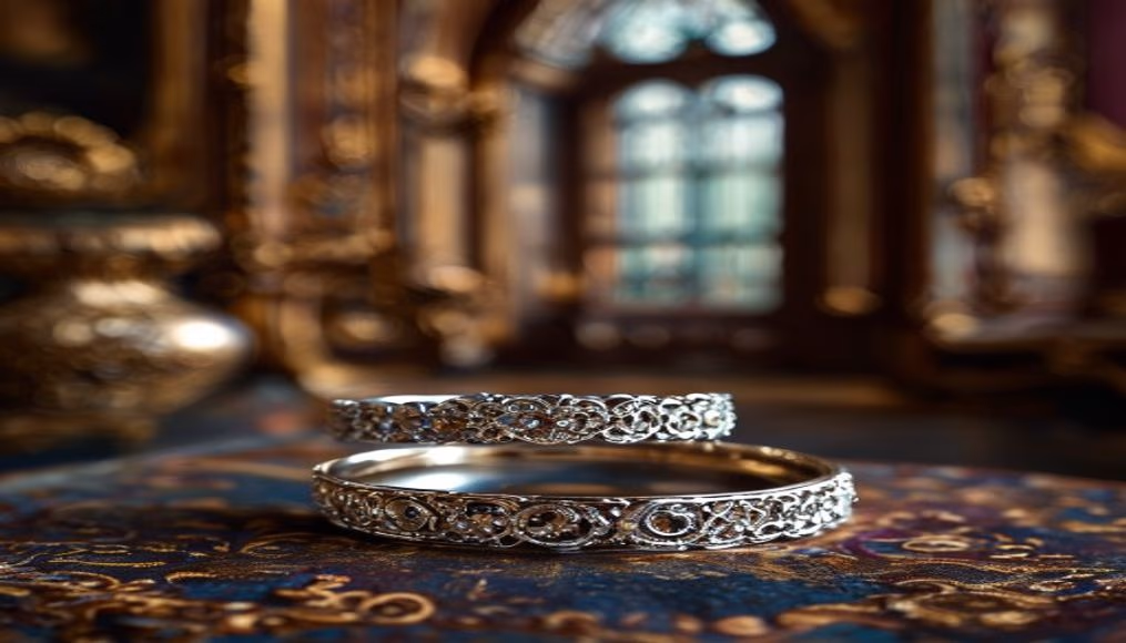 edwardian platinum ring filigree in luxury editorial photography