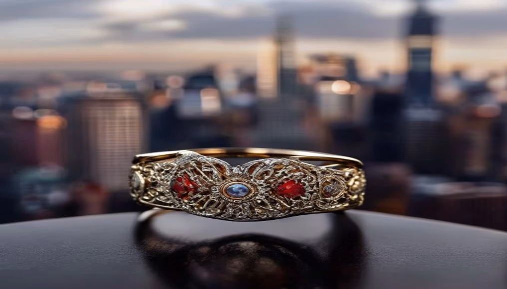 Edwardian platinum ring filigree em fotografia editorial de luxo
