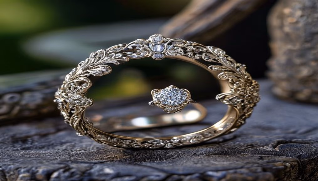 Edwardian platinum ring filigree em fotografia editorial de luxo