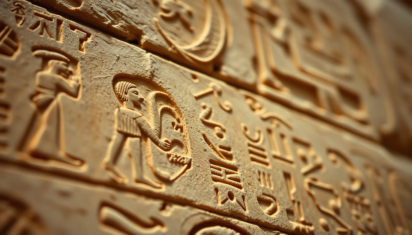 egyptian hieroglyphs detail in editorial style